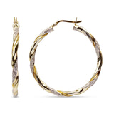 LeCalla 925 Sterling Silver Hoop Earrings 14K Two-Tone Lightweight Italian Design Medium Earrings for Women - 30MM