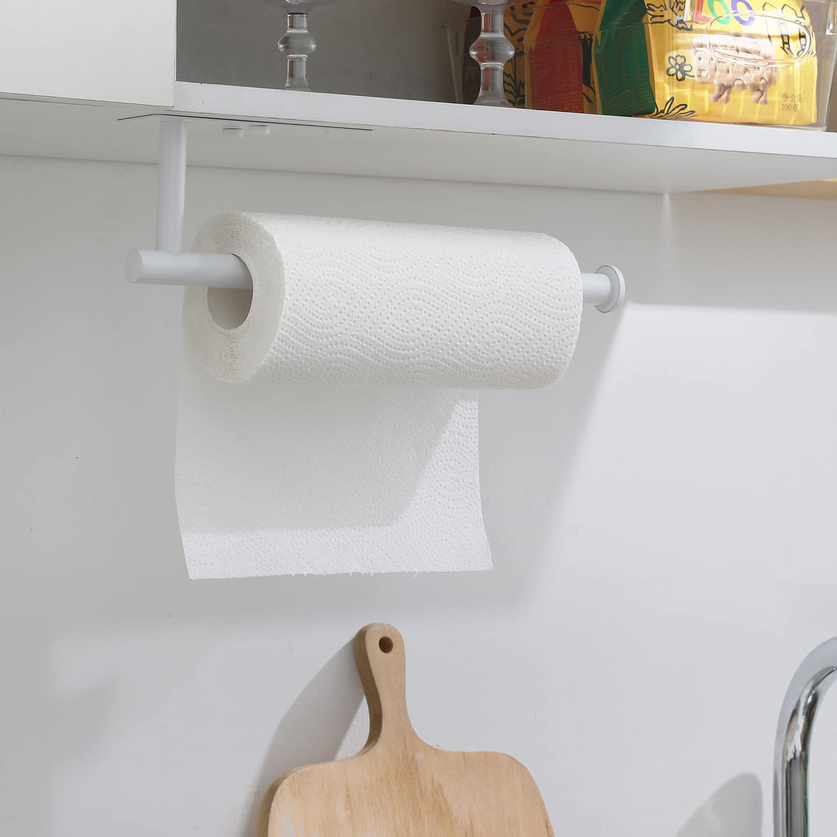 theaoo White Paper Towel Holder - Under Cabinet Paper Towel Holder for Kitchen, Adhesive Paper Towel Roll Rack for Bathroom Towel, Wall Mounted Paper Towel Rack, SUS304 Stainless Steel
