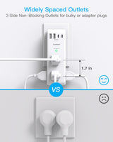 Surge Protector Outlet Extender with Rotating Plug, 6 AC Multi Plug Outlet with 4 USB Ports (3 USB C), 1800 J, 3-Sided Swivel Power Strip with Spaced Outlet Splitter for Dorm Office, White-2 Pack