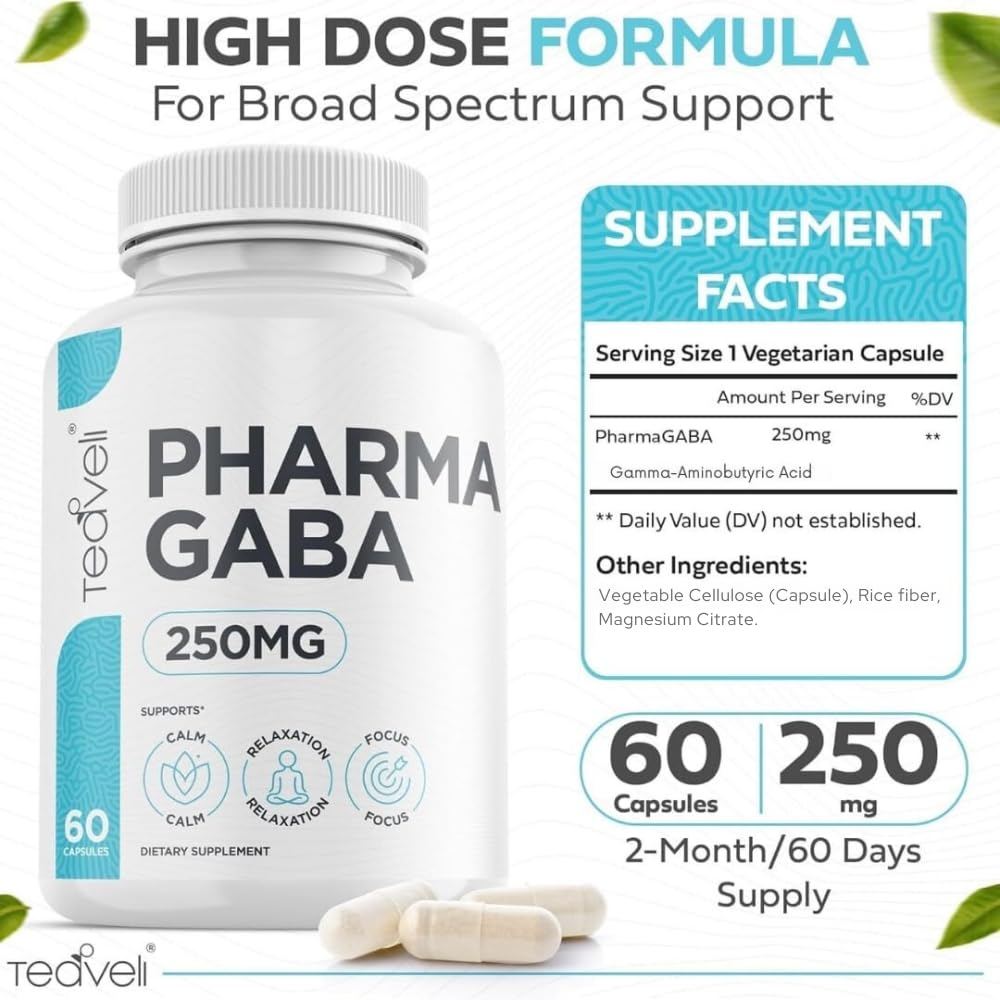 Pharma GABA 250 mg– Naturally Fermented GABA Supplement– Clinically Proven to Support Relaxation, Cognitive Health, Sleep & Focus– PharmaGABA Complements L-Theanine- Alternative to Gummies & Chewables