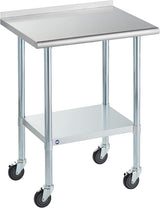 Stainless Steel Table for Prep & Work with Backsplash & Caster 24x30 Inches, NSF Commercial Kitchen Heavy Duty Table with Adjustable Under Shelf for Restaurant, Home and Hotel