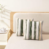 WANLIRD Boho Throw Pillow Covers 18x18 Set of 2 Christmas Decorative Cushion Case Striped Square Pillows Cover Chenille Pillow Cases Accent Neutral Pillowcase for Sofa Couch Bed,Dark Green