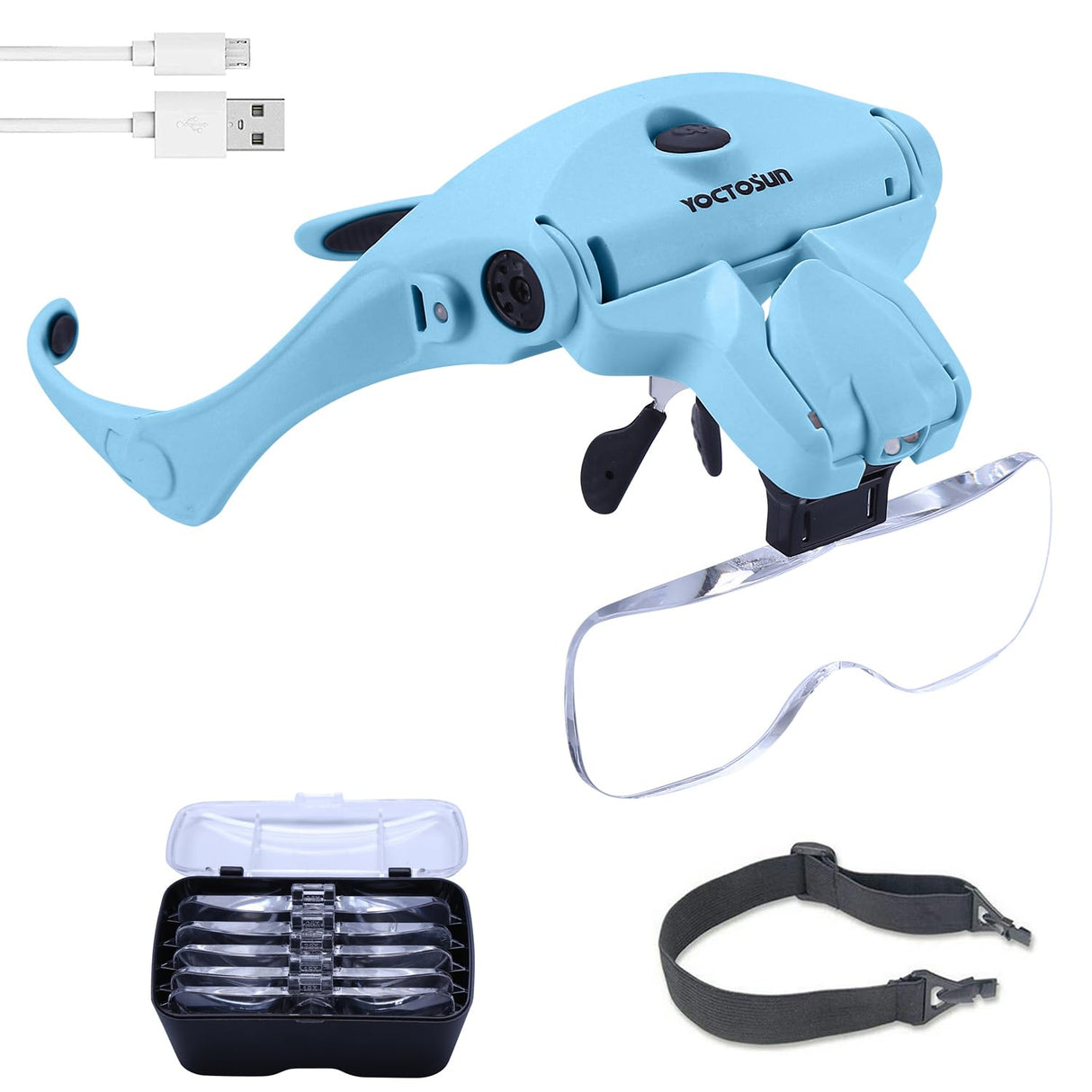YOCTOSUN Magnifying Glasses with Light for Close Work, Head Magnifier with 5 Interchangeable Lenses and 2 LED Lights, Hands Free Head Mount Magnifying Glass for Crafts, Cross Stitch, Jewelry
