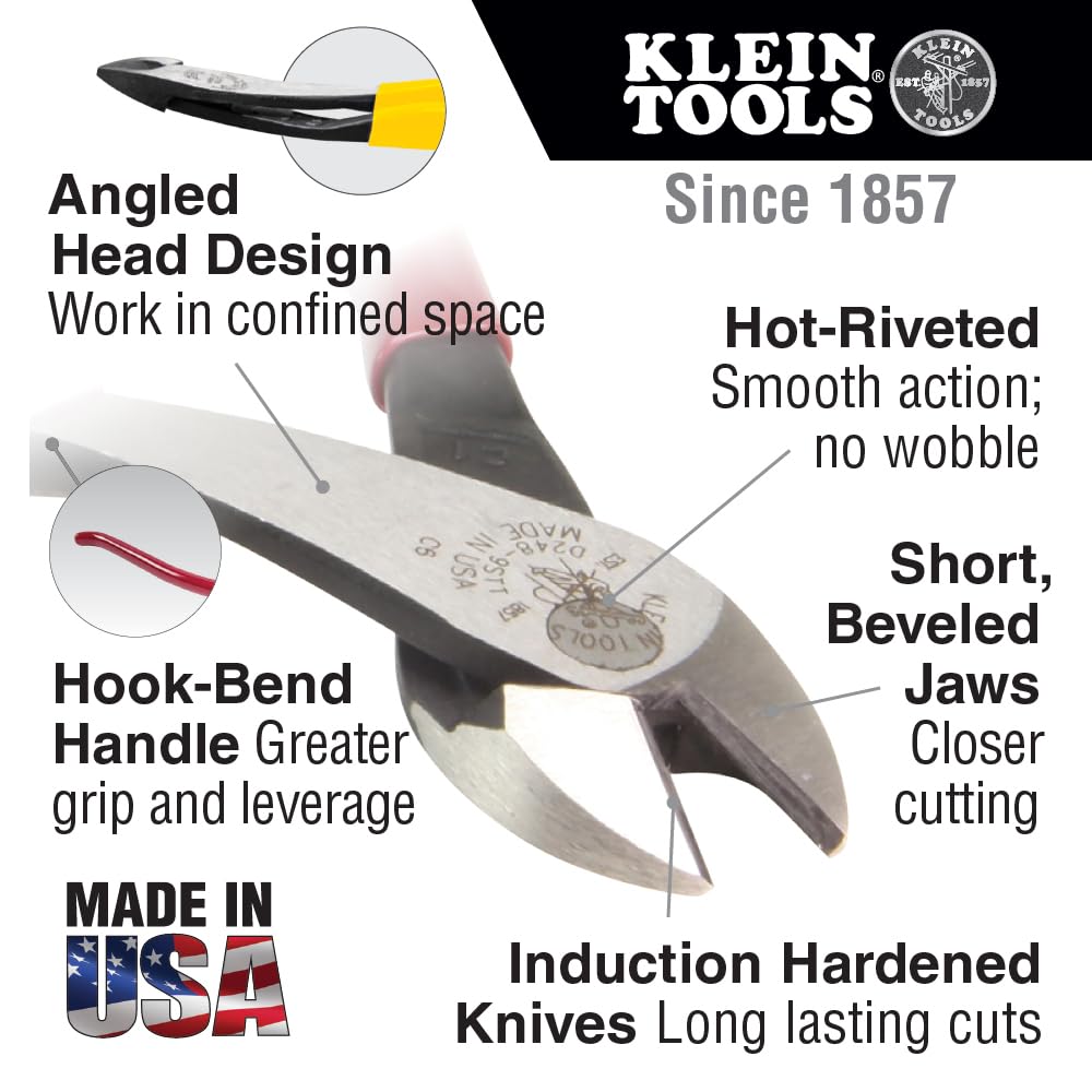 Klein Tools D248-9ST Diagonal Cutting Pliers, Made in USA, Ironworker's Diagonal Cutters with High Leverage Design, Works as Rebar Cutter and Rebar Bender, 9-Inch