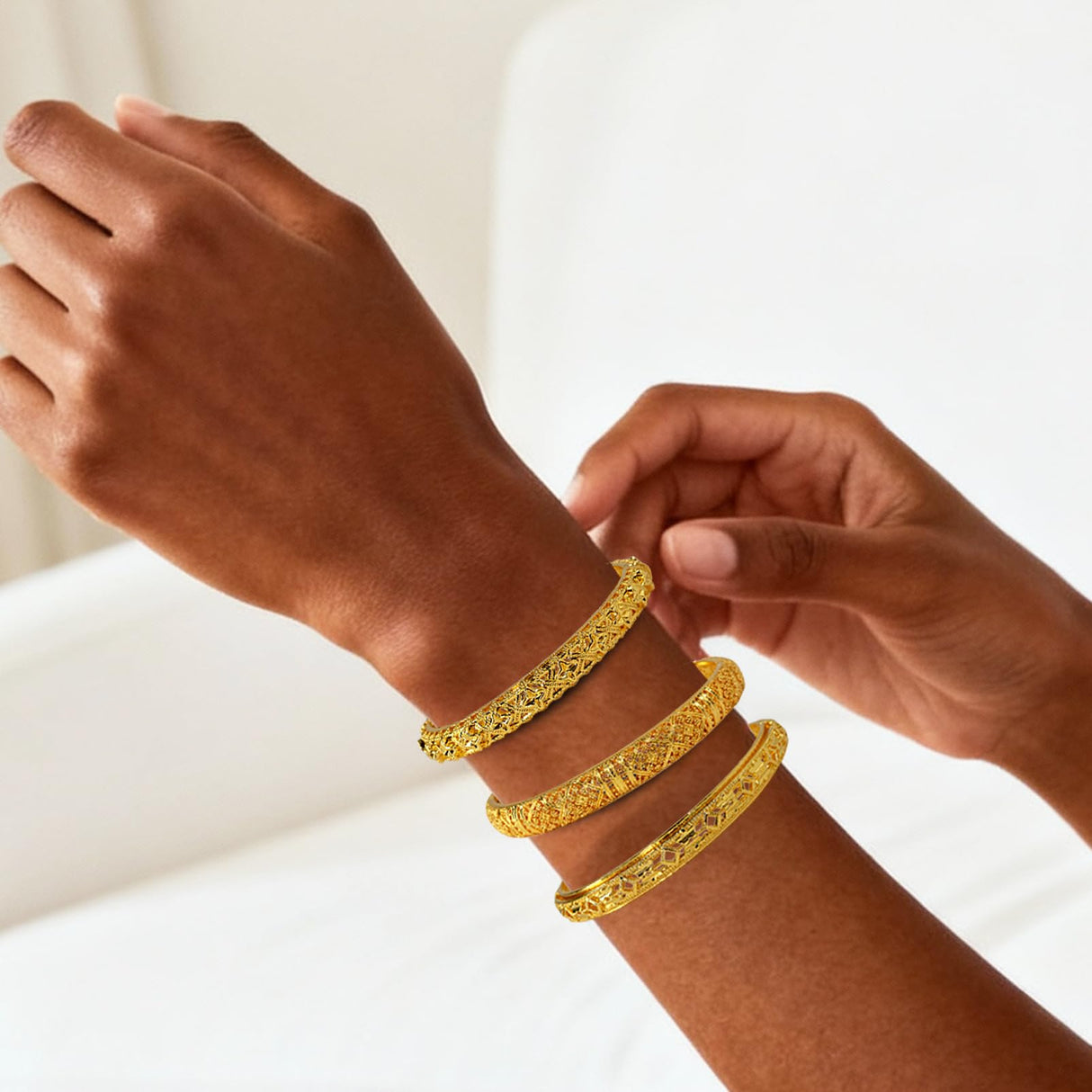 3 Pack 18K Gold Plated Dubai Gold Bangle Bracelet Jewelry Set for Women