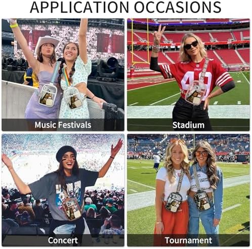 3 Pockets Clear Bag for Stadium Events with 2 Long Straps Sling Backpack Fanny Pack Concert Crossbody Purses for Women