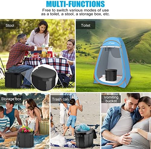 Portable Camping Toilet, Folding Toilet for Adults with Lid and Retractable Toilet Paper Holder, Waterproof Porta Potty with Carry Bag and Disposible Liners for Camping, Hiking, RV Travel