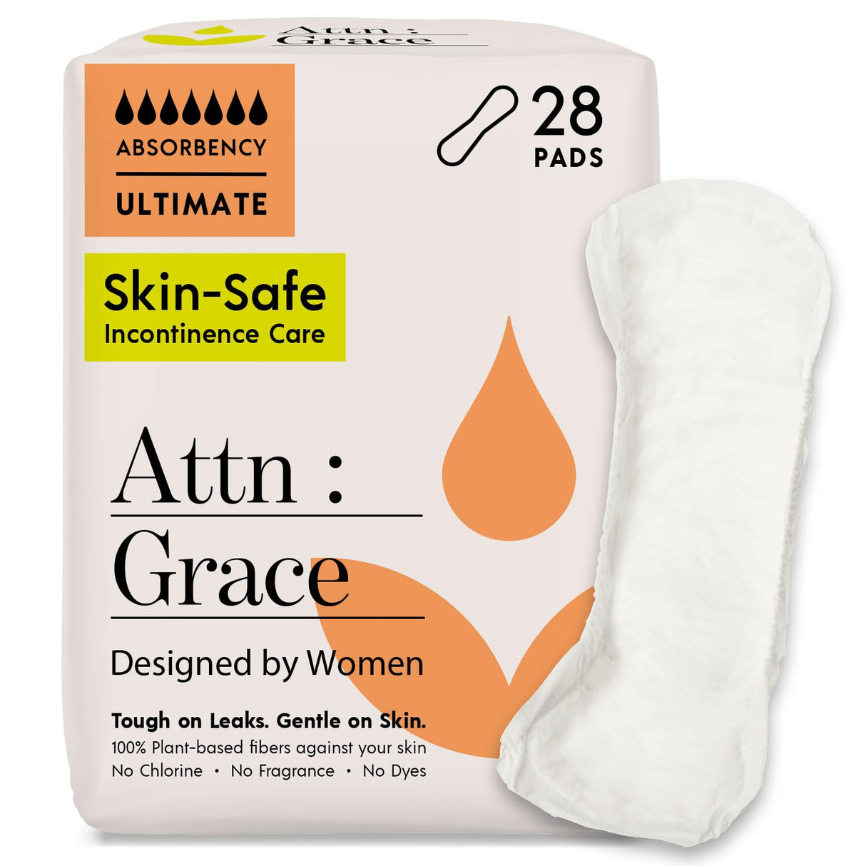 Attn: Grace Ultimate Incontinence Pads for Women, 28-Pack - High Absorbency, Breathable, Plant-Based - Overnight Pads for Heavy Bladder Leaks & Sensitive Skin