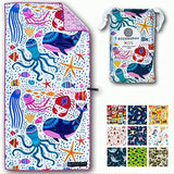 ECCOSOPHY Microfiber Kids Beach Towels & Pouch 60"x30" for Girls & Boys - Quick Dry Pool Towels - Sand Free Beach Blanket for Travel - Camping - Vacation - Toallas Playas