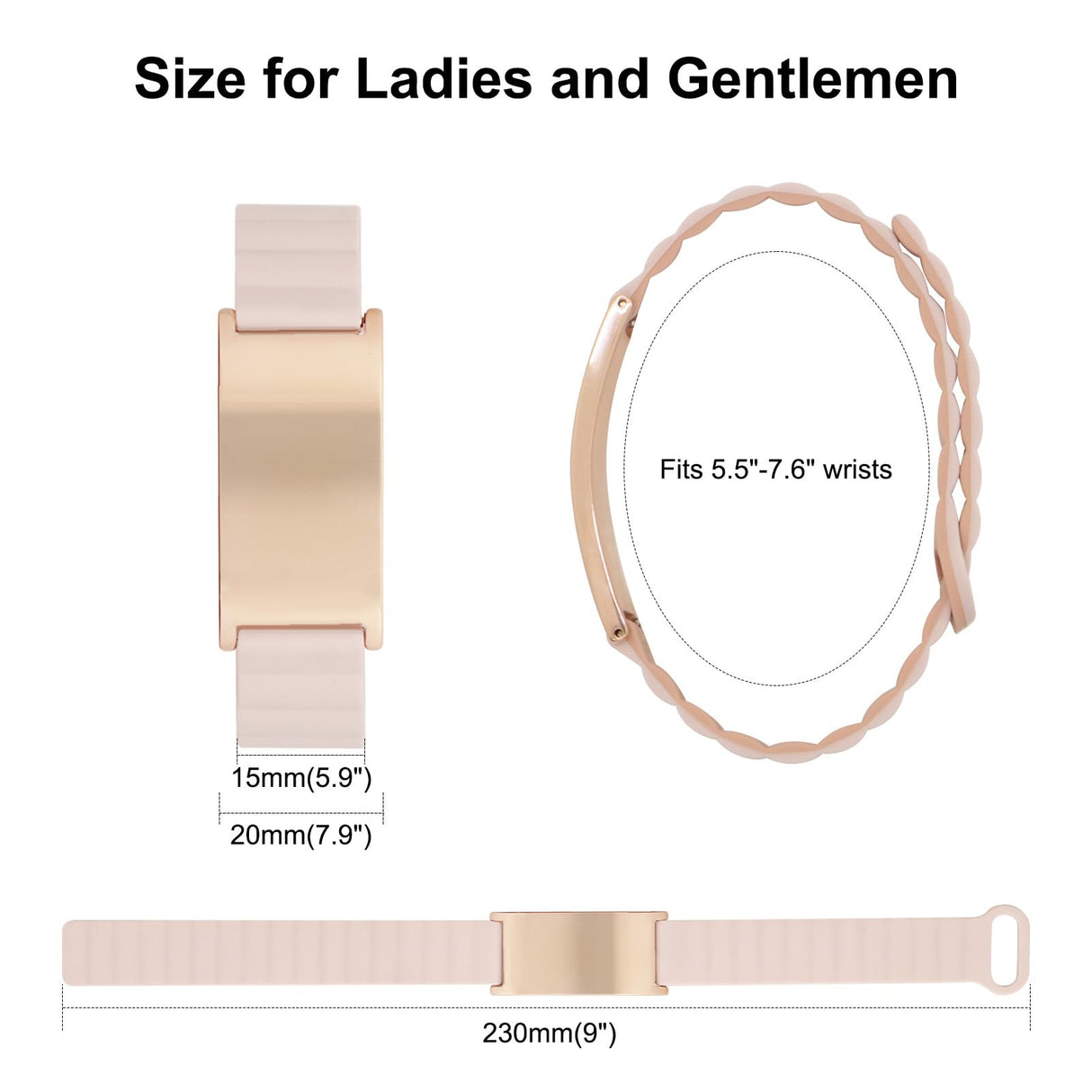 YOUNIFLARE Personalized Medical Alert Bracelet, Pink/Beige - Rose Gold