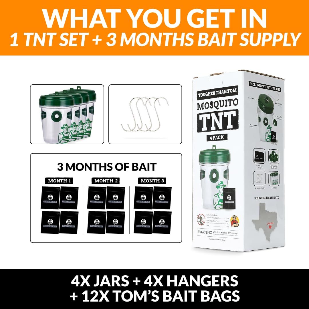 Tougher Than Tom Mosquito TNT 2.0 Mosquito 12 Bait Bags, Outdoor Insect Control, Easy Setup, Family & Pet Friendly, Ideal for Backyards, Camping, Gardens, BBQs, Picnics & More