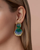 Colorful 18K gold plated Boho Chunky Leaf Floral Geometric Textured Dangling Statement Earrings for Women by SNGIA, Large Orange Green Handmade Trendy Ribbed Fan Dangle Jewelry Gifts, Big Summer Round Oval Square African Beachy Vacation Flower Fashion Acc
