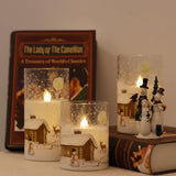 DRomance Snowman Glass Flameless Candles Battery Operated with Remote and Timer Real Wax LED Flickering Pillar Candles White Cold Light Window Christmas Holiday Decor D3 x 4",5",6"