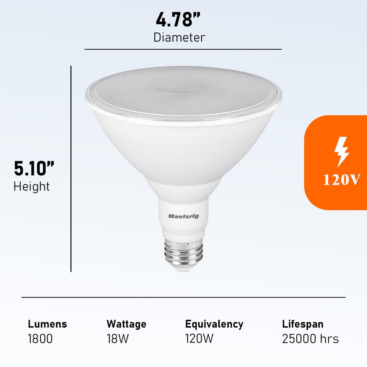 Maelsrlg PAR38 LED Flood Light Bulbs Outdoor, 18W (120W Equivalent), Daylight 5000K, Dimmable Weatherproof LED Outdoor Flood Lights with E26 Base, 1800LM, 4 Pack