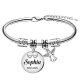 HAPPARY Silver Bracelets for Women Men,Custom Memory Bracelets for Loss Loved One with Name Dates,Personalized Adjustable Bracelet,Sympathy Bracelet for Loss of Husband,Memorial Angel Charms Keepsake