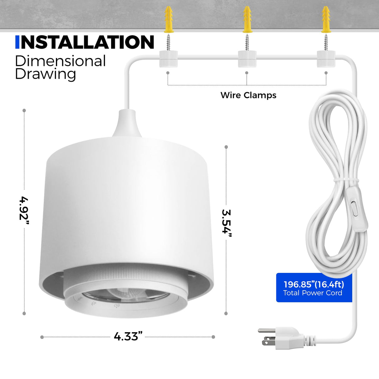 Barrina TR40 Hanging Plant Lights for Indoor Growing, 40W 5000K Full Spectrum, Adjustable Beam Angle (15°-60°), High PPFD, Spotlight Grow Light with Timer for Indoor, Large Tall Plant, Flowers, White