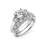 Amazon Essentials Sterling Silver Platinum Plated, Infinite Elements, Cubic Zirconia, Three Stone Ring with Matching Wedding Band, Size 7