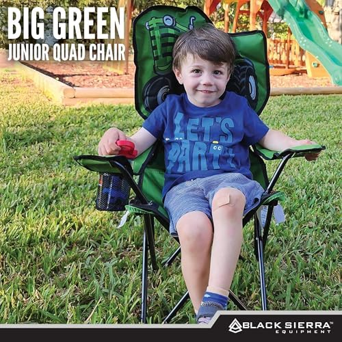 Black Sierra Folding-Lawn Chair for Camping, Beach, Backyard, Sporting Events. for Kids Ages 3-10. Comes with Cup Holder and Carry Bag. Portable-Chair for Travel, Supports 150 Lbs.
