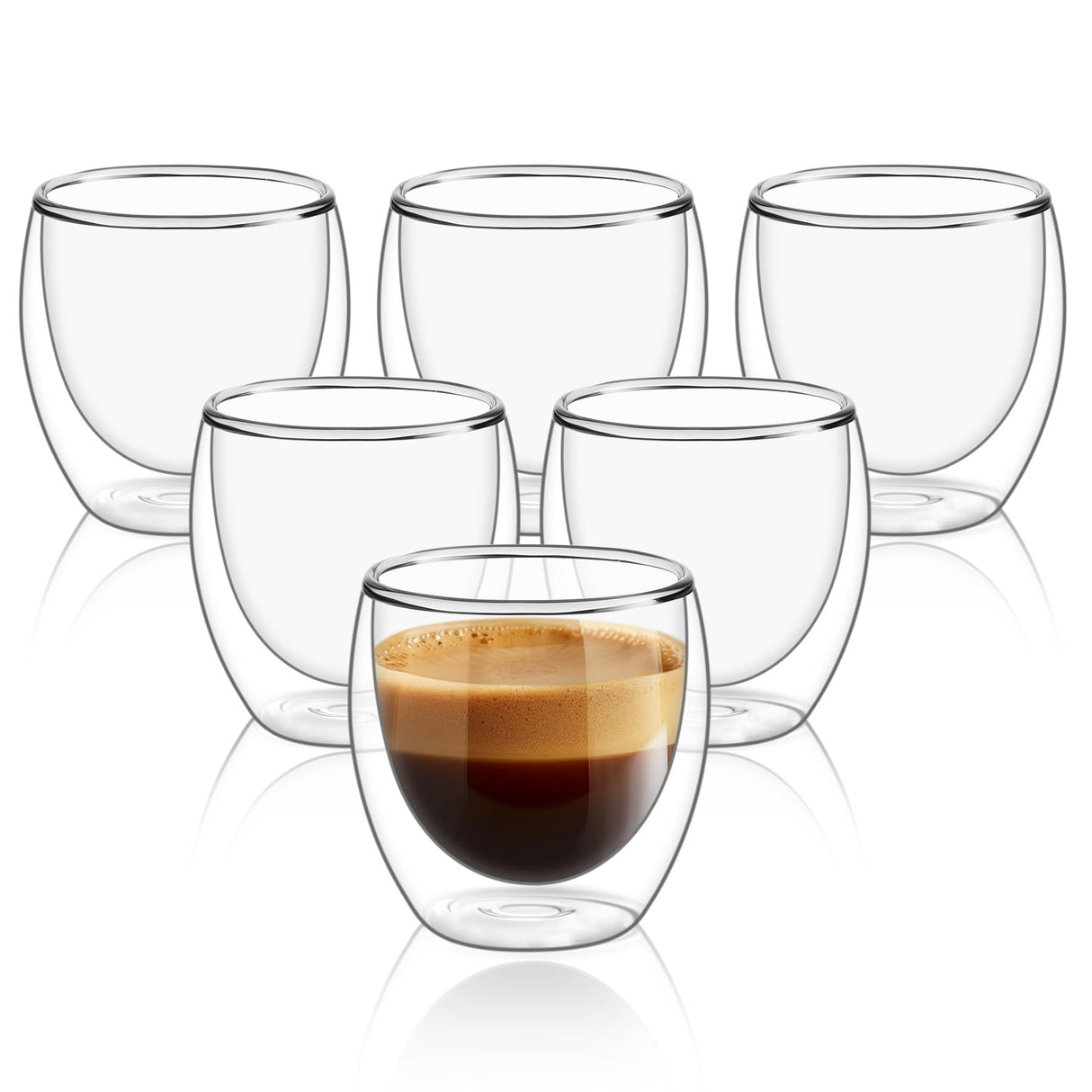 ComSaf 8oz Glass Coffee Mugs Set of 6, Double Walled Insulated Thermal Mugs for Latte Cappuccino Cocoa Milk Cafe Juice Tea, Clear Espresso Cups Set Glassware Gift for Christmas Birthday