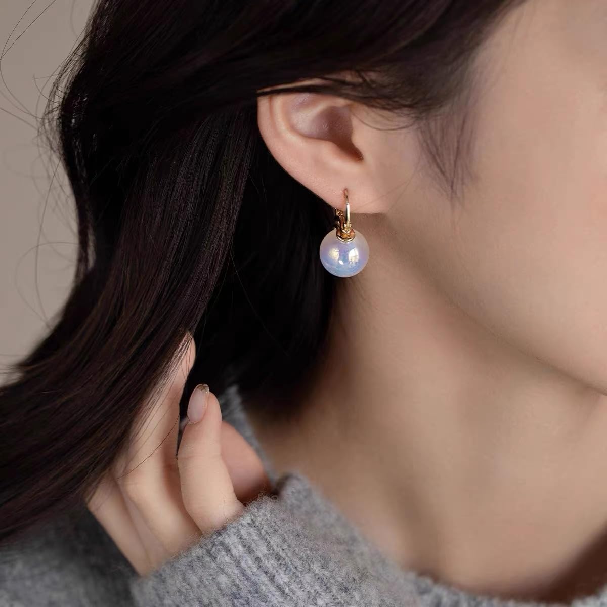 HUGE TOMATO Simulated Shell Opal Pearl Earrings for Women Trendy, Big Pearl Drop Earrings Fashion,14K Gold Plated Large Hoop Dangle Statement Jewelry 14mm