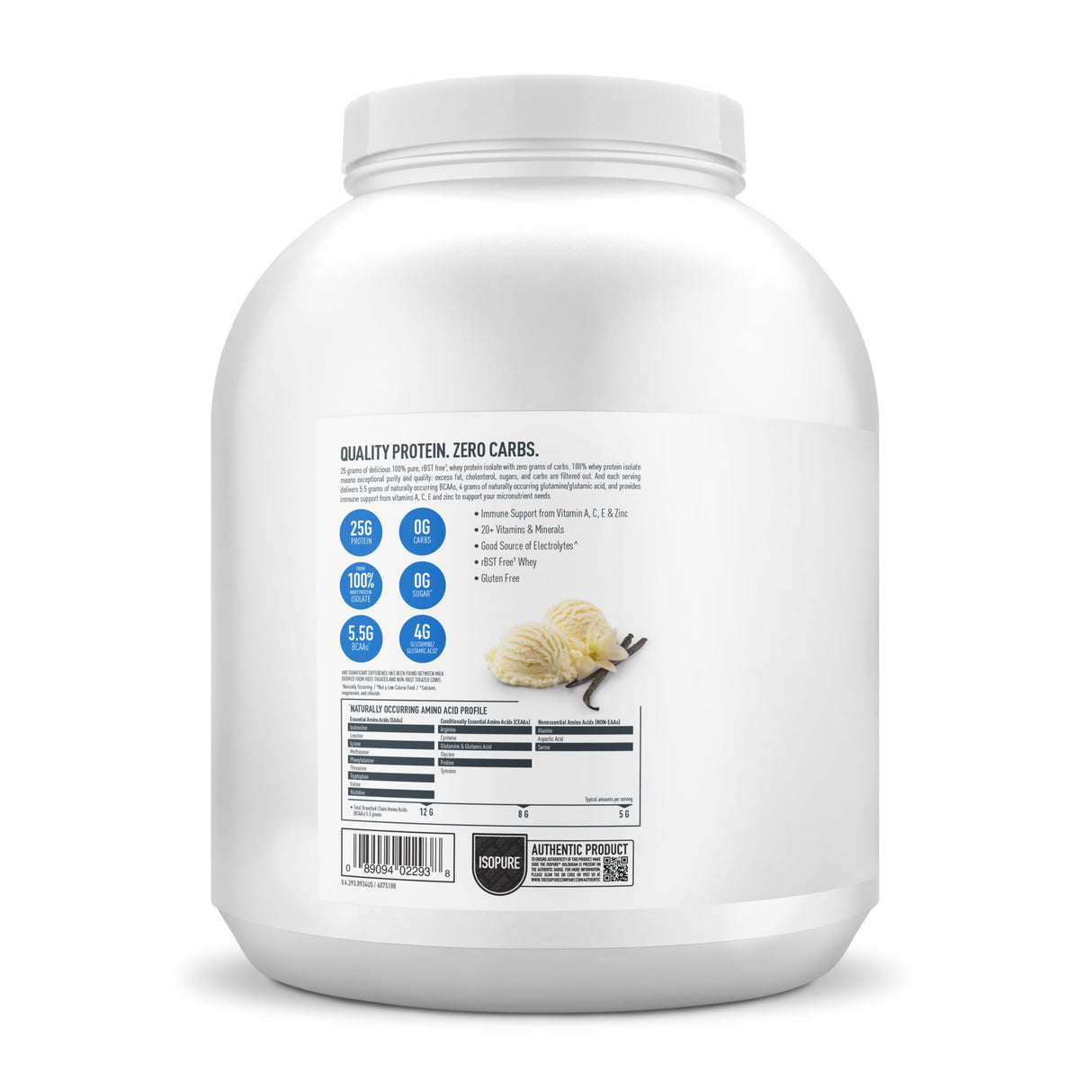 Isopure Zero Carb 100% Pure Whey Isolate Protein Powder, Lactose Free, Gluten Free, With Vitamins, Creamy Vanilla, 25g Protein Per Serving, 4.5 Lbs, 66 Servings (Packaging May Vary)