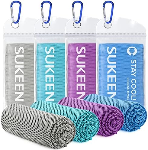 Sueken [4 Pack] Cooling Towel, 40"x12", Soft Breathable Chilly Microfiber Towel for Yoga, Sports, Running, Gym, Camping, Fitness & More Activities