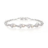 Crysdue Simulated Pearl CZ Wedding Leaf Tennis Bracelet for Women Clear