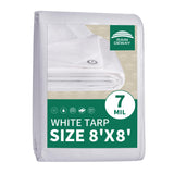 RAINDEWAY Tarps 8x8 Feet Tarp Waterproof,7Mil Thick,Finished Size,UV Resistant,Multipurpose Poly Tarp Cover with Metal Grommets and Reinforced Edges,White Tarps