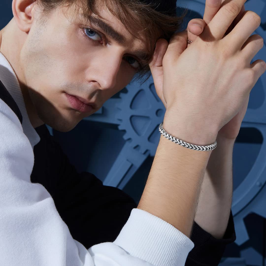 Qumfole Bracelets for Men-Stainless Steel Fold Over Clasp Franco Chain Mens Bracelet Jewelry Gifts for Husband