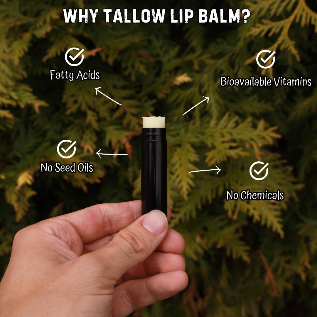 Beef Tallow Lip Balm 100% Grass Fed & Organic, Animal Based Skincare, Carnivore Beauty, Natural Hydrating (4 Pack), Black