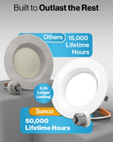 Sunco 4 Inch LED Recessed Lights, Retrofit Can Light for Ceiling, Baffle Trim, 660 LM, 11W (60W Equivalent), 3000K Warm White, Dimmable, Damp Rated ETL 4 Pack.