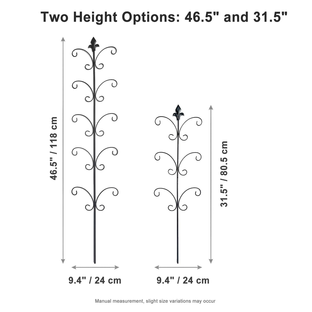 Metal Monstera Plant Support 2-Pack, Adjustable Height Steel Plant Trellis for Pothos, Vining & Climbing Potted Plants, Indoor & Outdoor, Sturdy Rotatable Plant Stakes with Rounded Ends, 31" & 46"