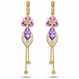 14K gold plated Purple Flower Dangle Chandelier Drop Earrings for Women Hypoallergenic Cubic Zirconia Elegant Statement Jewelry Gifts