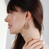 Gold Tone Dangle Earrings for Women - Large Filigree Boho Dangly Teardrop