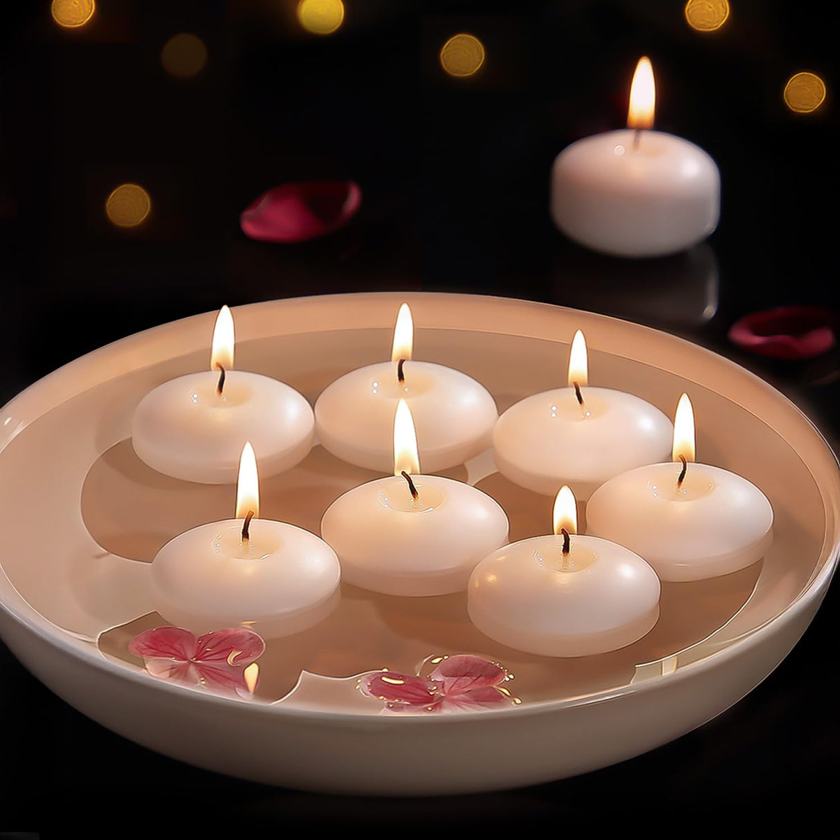 Ashlux White Floating Candles 2 inch, 48 Pack Floating Candles 5-6 Hours Long Burning, Unscented Floating Candle for Centerpieces, Wedding, Christmas Lights, Romantic Night for Her/Him Set