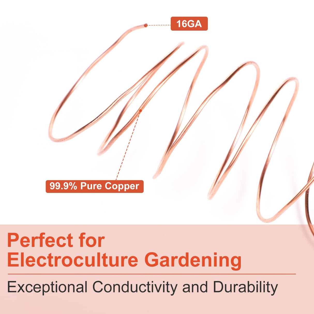Electroculture Gardening Antenna, 65 Feet Pure Copper Wire Electroculture Garden Stake Copper Rod Coil Bare 16 Gauge 99.9% Soft for Growing Plants and Vegetables