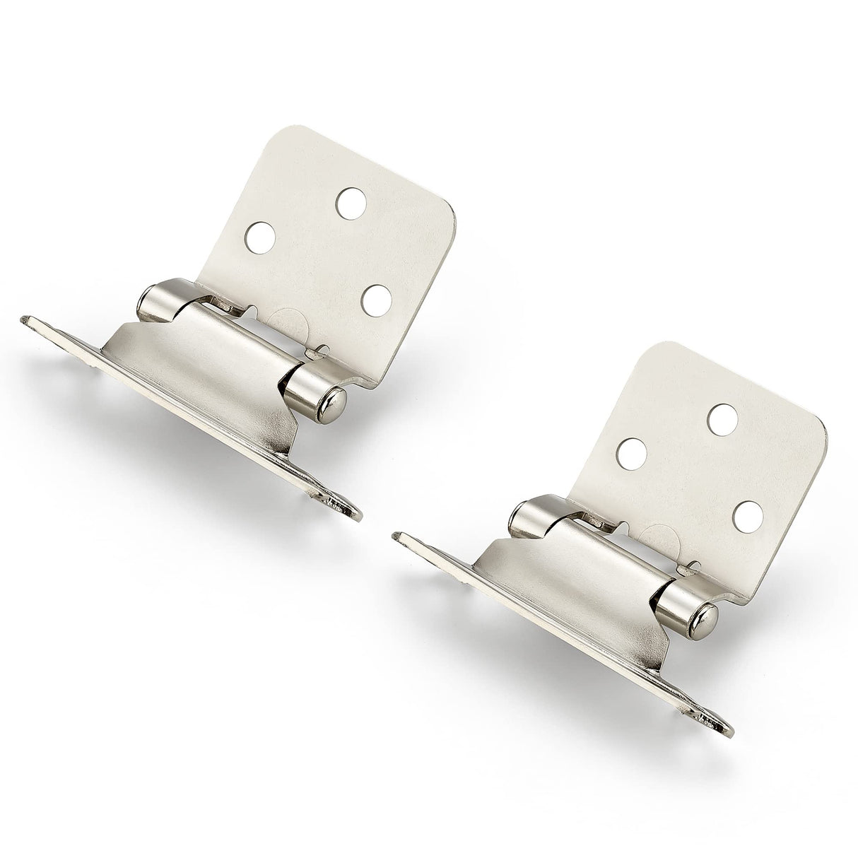 Ravinte 50 Pack (25 Pairs) 1/2 inch Overlay (Variable) Cabinet Hinges, Self-Closing Semi-Concealed Face Mount, Satin Nickel Decorative Hardware with Door Bumpers for Kitchen & Cupboard Doors, Silver