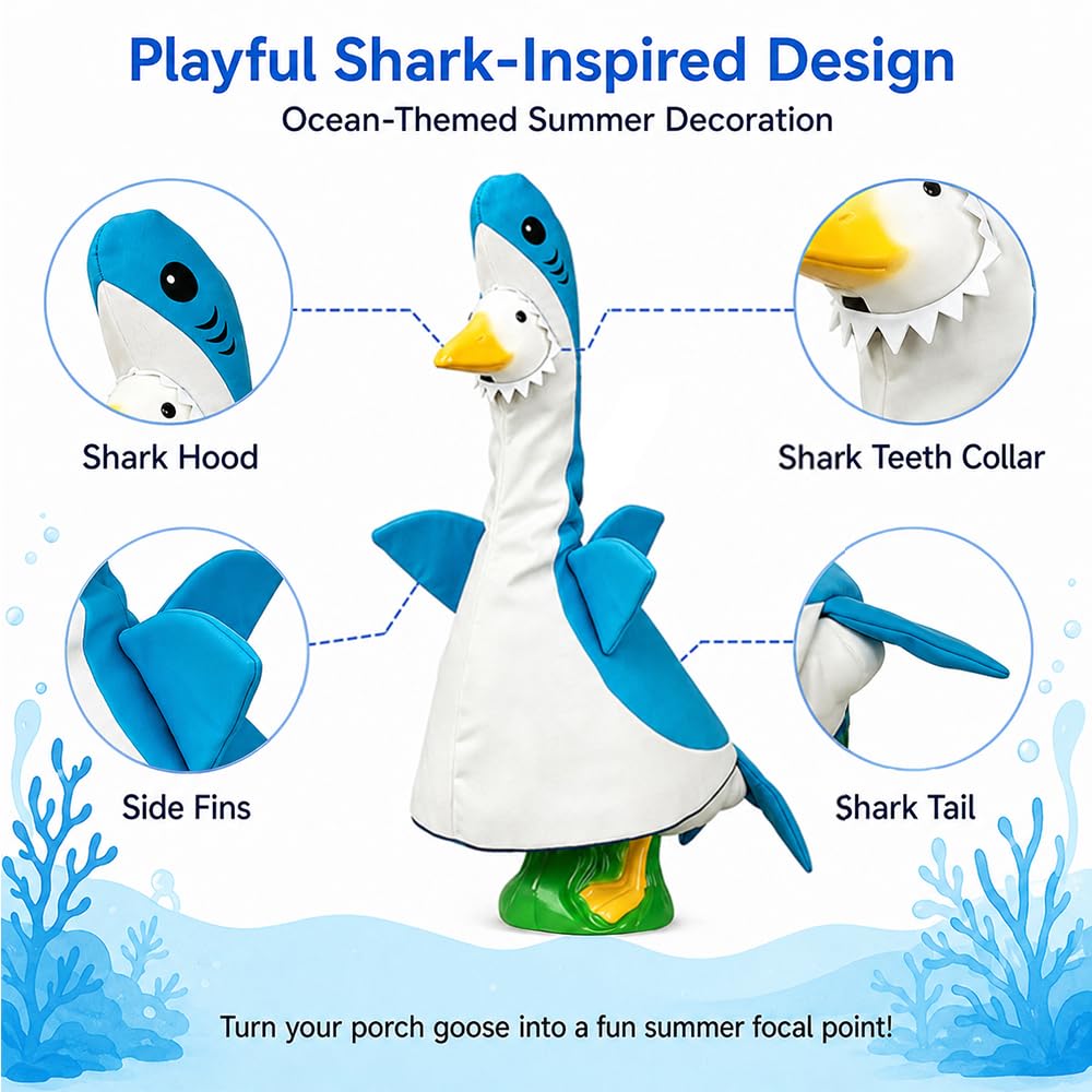 ARGOOFG Summer Porch Goose Outfits for Large 23" H Statue Decor, Shark Blue Costume Set Clothes for Outdoor Patio Lawn Garden Plastic Cement Statue Decoration