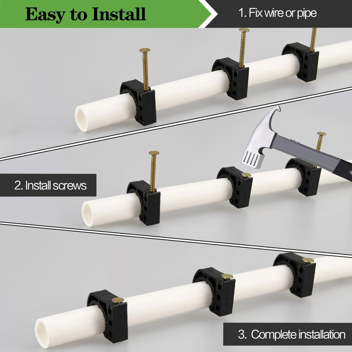 100 Pack 3/4" Half Clamps J-Hook with Nails Set, J Clamps for PEX, Copper, CPVC Tubing Connections