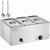 VEVOR 3-Pan Commercial Food Warmer, 24QT Electric Steam Table, 1200W Professional Countertop Stainless Steel Buffet Bain Marie with 86-185°F Temp Control for Catering and Restaurants, Silver