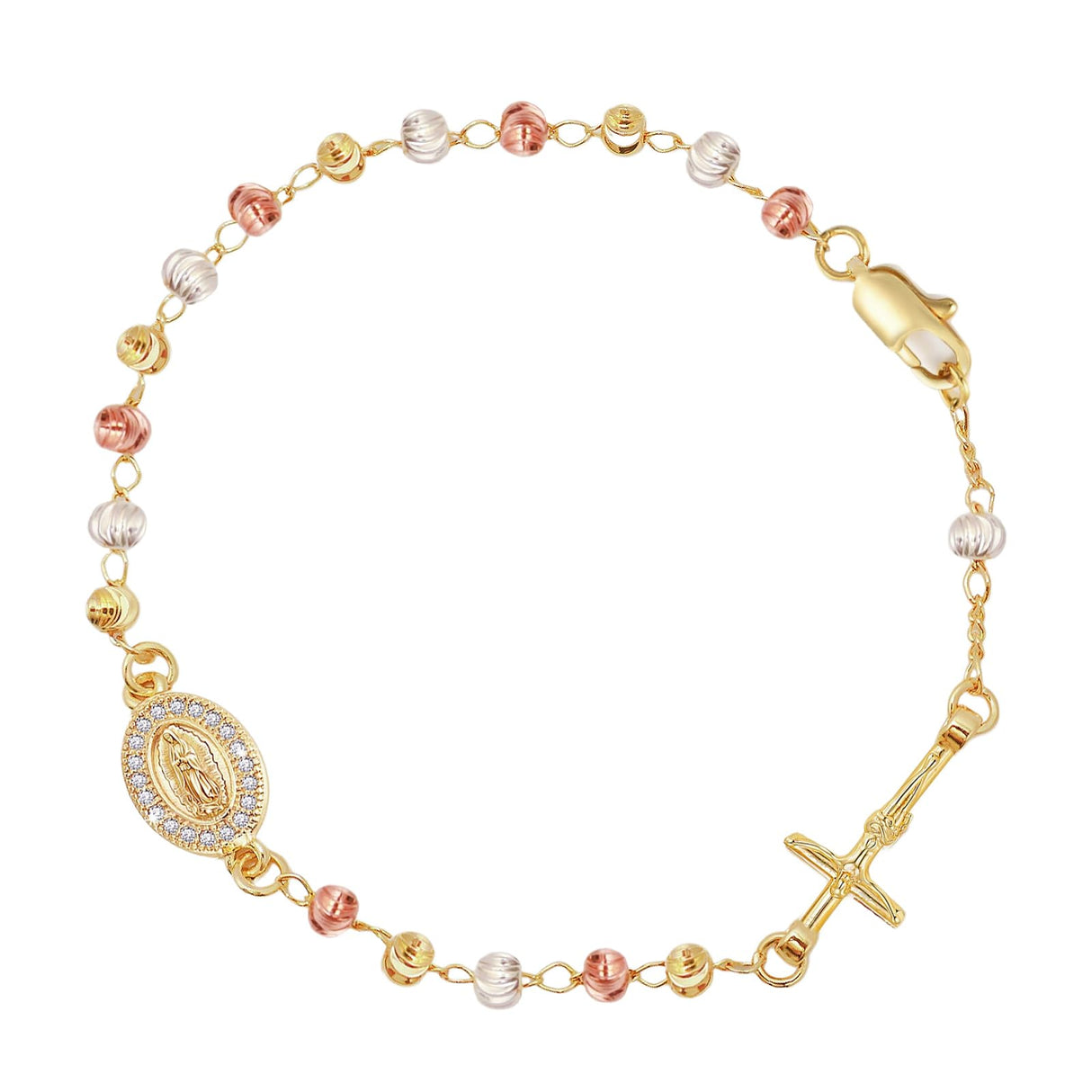 Women's Catholic Rosary Cross Bracelets - 14K Gold Plated Virgin Mary Rosarios Catolicos Crucifix Charm Bracelet for Women, Dainty Virgen de Guadalupe Religious Gift for Women Confirmation Baptism