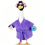 Porch Goose Outfits, Bathrobe Goose Outfit with Curlers Sunglasses Coffee Cup Donut, Hawaiian Beach Vacation Style Goose Clothes for 23'' Goose Statue, Lawn Yard Garden Patio Pool Party Decor (Purple)