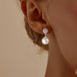 Elegant CZ Pearl Drop Earrings for Women Bridesmaid Wedding Prom (White)