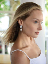 Mariell Pearl Drop & Dangle Bridal Earrings with CZ Crystal Cluster, Statement Jewelry for Bride, Mother of the Bride