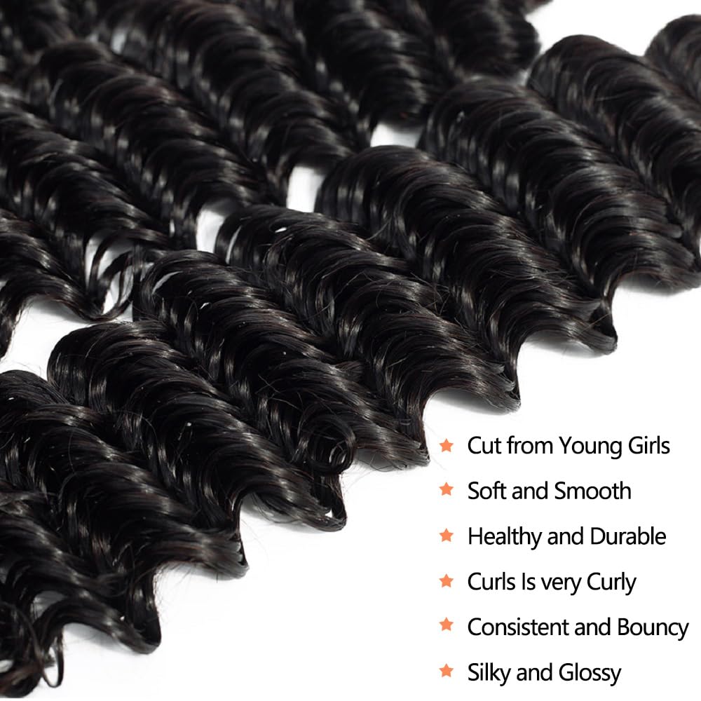 12A Deep Wave Human Hair Bundles 30 Inch Brazilian Deep Wave Curly 1 Single Bundles Human Hair 100% Unprocessed Virgin Remy Wet and Wavy Hair Weave Natural Black