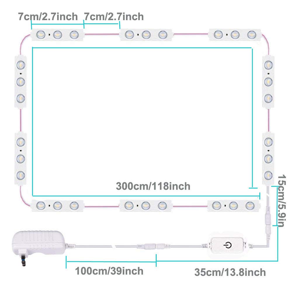 Led Vanity Mirror Lights, Hollywood Style Vanity Make Up Light, 10ft Ultra Bright White LED, Dimmable Touch Control Lights Strip, for Makeup Vanity Table & Bathroom Mirror, Mirror Not Included