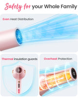 Dekuri Professional Ionic Hair Dryer AC Motor Fast Drying Salon Blow Dryer with Diffuser, Comb, Nozzle, Concentrator, for Curly and Straight Hair, 2 Speed & 3 Heat Setting, Cool Button, Pink