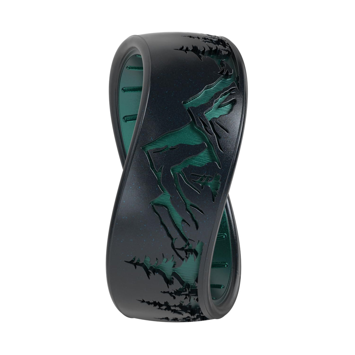 Enso Rings Etched Classic Silicone Rings - Comfortable and Flexible Design - Peak - Black Pearl/Emerald - Size 11