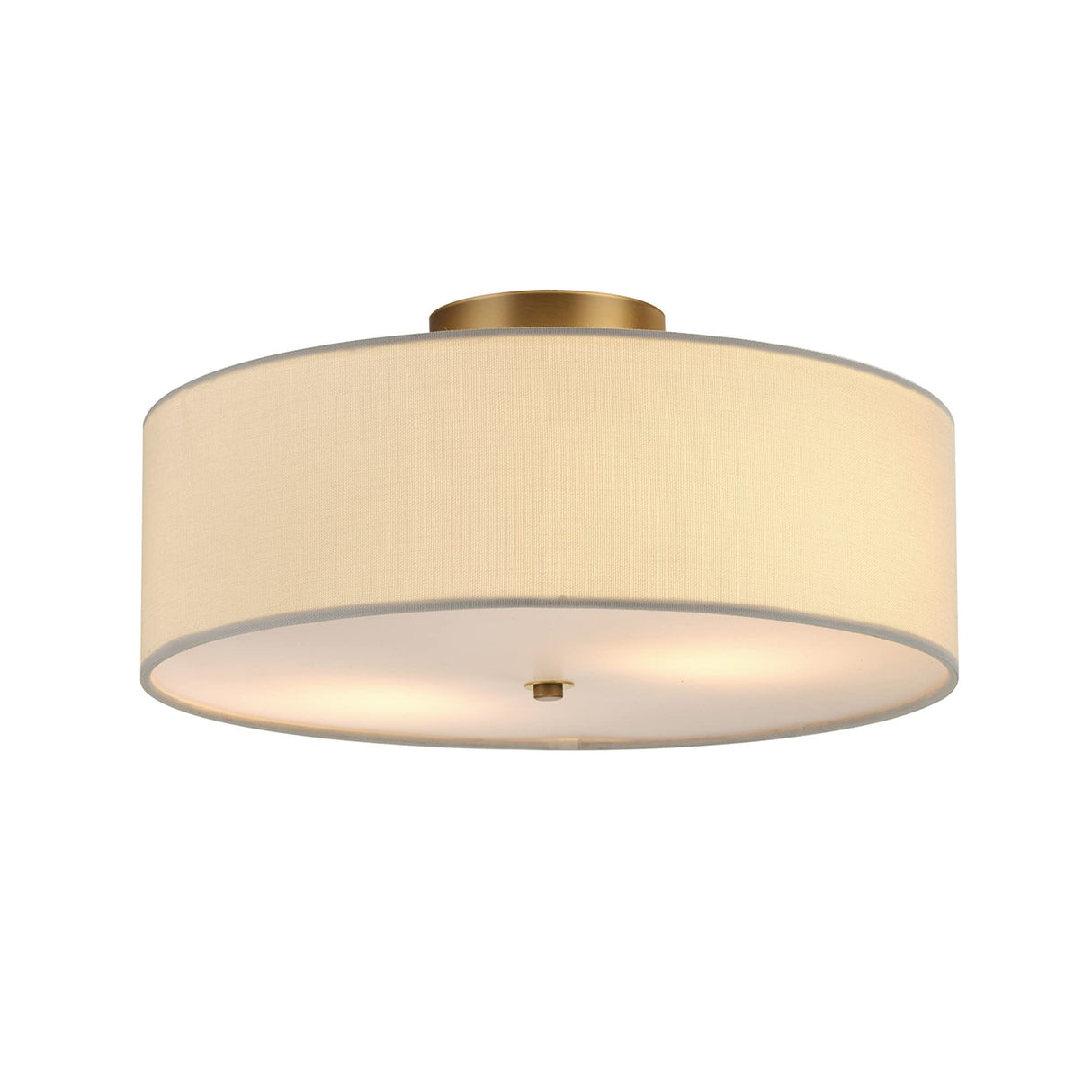 Globe Electric 2-Light Flush Mount Ceiling Light, Matte Brass Finish, White Linen Shade, E26 Base, Dimmable, Minimalist Home Lighting, 60998