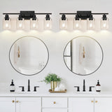 Indoi 4-Light Bathroom Light Fixtures, Matte Black Modern Vanity Lights with Clear Glass Shades, Bathroom Wall Lamp for Mirror Living Room Cabinet Bedroom Porch